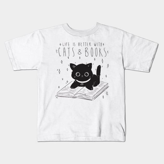 Life is better with cats and books Kids T-Shirt by Digital-Zoo